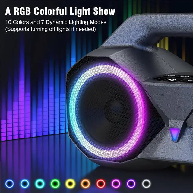Alt view image 3 of 7 - Portable Bluetooth Speaker - IPX7 Waterproof Wireless Speakers with 80W Loud HiFi Stereo Sound, 20H Playtime, Dynamic Light, Deep Bass, Dual Pairing, 5.3 BT for Outdoor, Gifts