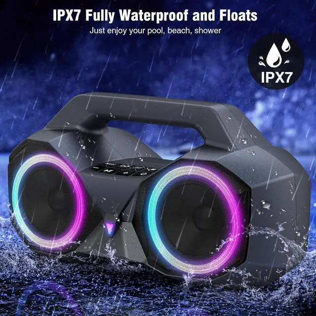 Alt view image 4 of 6 - KMAG Portable Bluetooth Speaker - IPX7 Waterproof Wireless Speakers with 80W Loud HiFi Stereo Sound, 24H Playtime, Dynamic Light, Deep Bass, Dual Pairing, 5.3 BT for Outdoor, Home, Party, Gifts