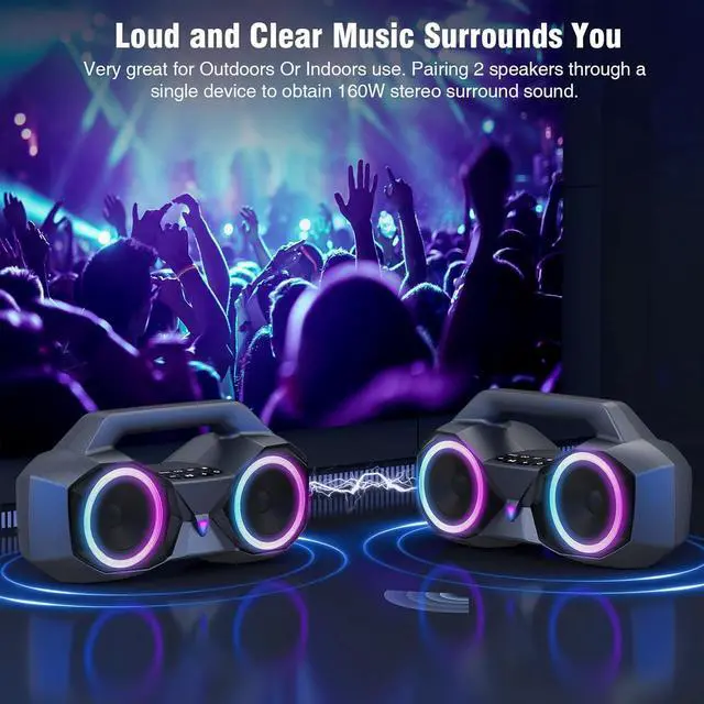 Alt view image 6 of 7 - Portable Bluetooth Speaker - IPX7 Waterproof Wireless Speakers with 80W Loud HiFi Stereo Sound, 20H Playtime, Dynamic Light, Deep Bass, Dual Pairing, 5.3 BT for Outdoor, Gifts