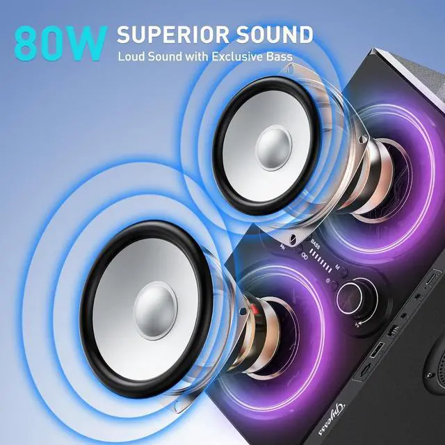 Alt view image 2 of 7 - Bluetooth Speakers, 80W(Peak) Wireless TWS Portable Bluetooth Speaker, Beat-Driven Lights, 100dB Loud Stereo Speaker with BassUp, Speakers with Subwoofer for Outdoor, Party, Camping
