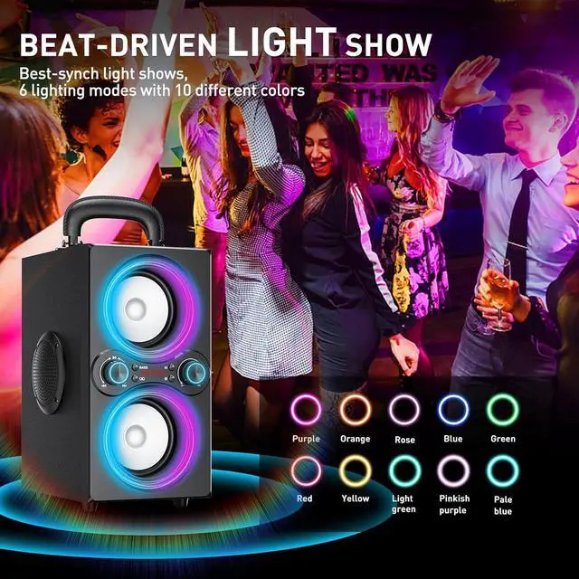 Alt view image 4 of 7 - Bluetooth Speakers, 80W(Peak) Wireless TWS Portable Bluetooth Speaker, Beat-Driven Lights, 100dB Loud Stereo Speaker with BassUp, Speakers with Subwoofer for Outdoor, Party, Camping