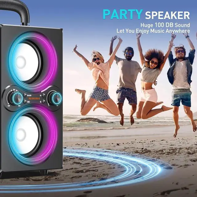 Alt view image 6 of 7 - Bluetooth Speakers, 80W(Peak) Wireless TWS Portable Bluetooth Speaker, Beat-Driven Lights, 100dB Loud Stereo Speaker with BassUp, Speakers with Subwoofer for Outdoor, Party, Camping