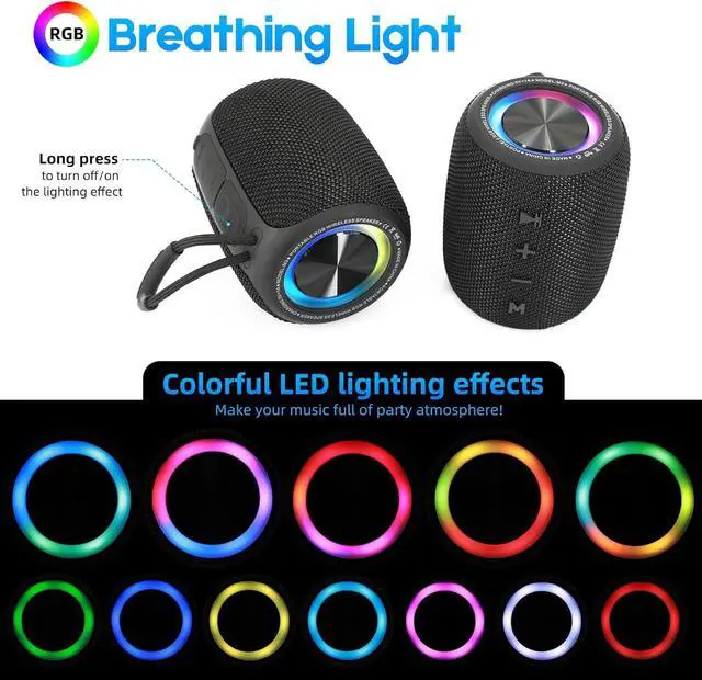 Alt view image 3 of 7 - Portable Bluetooth Speaker, BT5.3 Wireless Speaker 20W Bass Diaphragms with Multi LED Light Dynamic Modes, IPX6 Waterproof 16H Playtime supports FM Mode, TF, USB for Home, Cycling, Outdoor, Beach