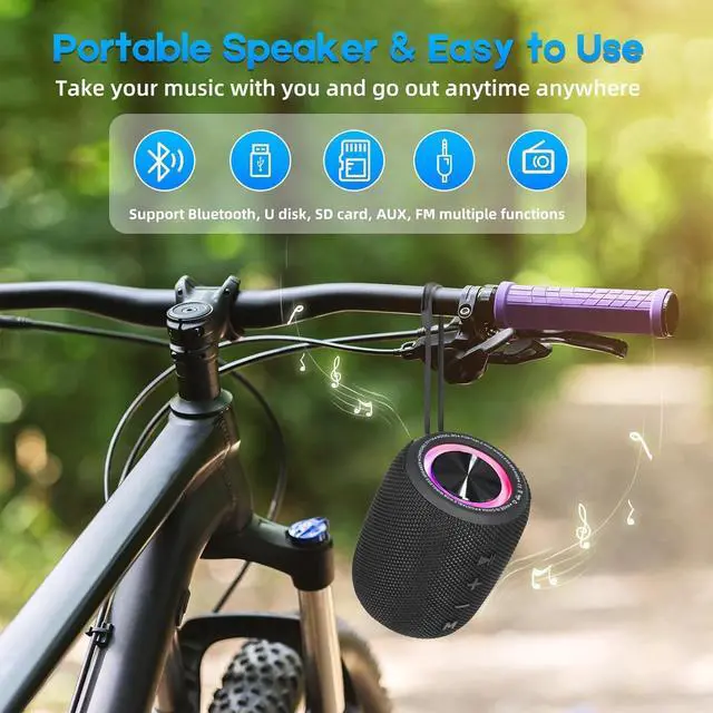 Alt view image 6 of 7 - Portable Bluetooth Speaker, BT5.3 Wireless Speaker 20W Bass Diaphragms with Multi LED Light Dynamic Modes, IPX6 Waterproof 16H Playtime supports FM Mode, TF, USB for Home, Cycling, Outdoor, Beach