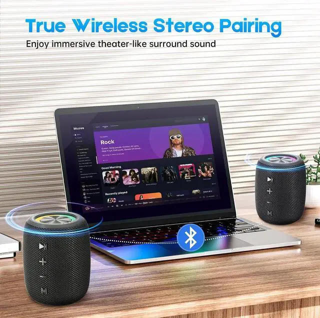 Alt view image 7 of 7 - Portable Bluetooth Speaker, BT5.3 Wireless Speaker 20W Bass Diaphragms with Multi LED Light Dynamic Modes, IPX6 Waterproof 16H Playtime supports FM Mode, TF, USB for Home, Cycling, Outdoor, Beach