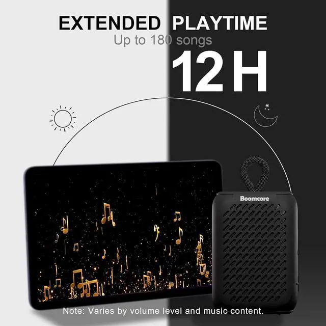 Alt view image 3 of 7 - Portable Bluetooth Speakers, Waterproof Small Speaker with Stereo Sound, 12H Playtime, Wireless Bluetooth Speaker IPX7 for Outdoor, Shower - Black