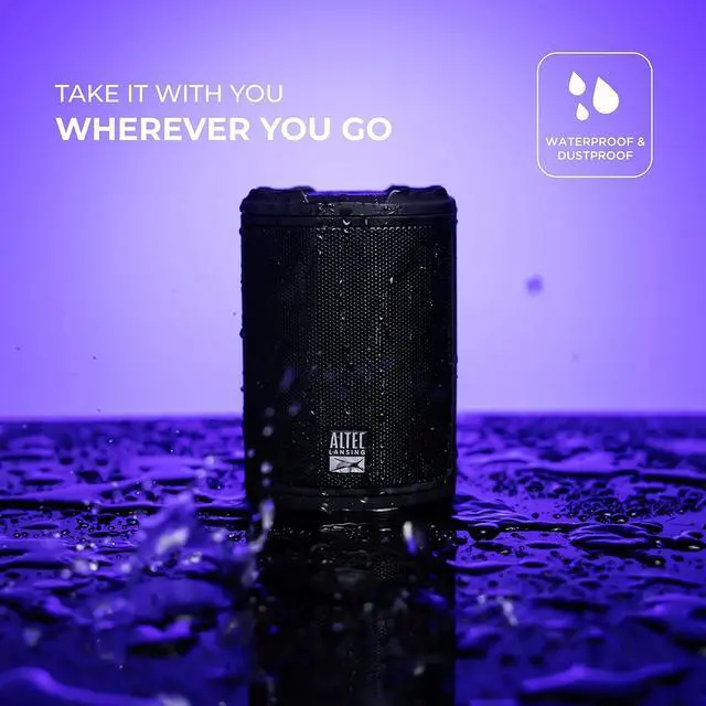 Alt view image 4 of 7 - Altec Lansing - HydraMotion Wireless Bluetooth Speaker with 360 Degree Sound, Portable IP67 Waterproof for Outdoors, Shockproof, Snowproof, Everything Proof, 12 Hour Playtime (Black)