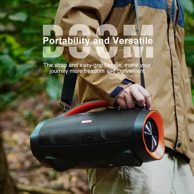Alt view image 7 of 7 - DOSS Extreme Boom Pro Bluetooth Speaker with 100W Stereo Sound, Rich Bass, IPX6 Waterproof, 20H Playtime, Power Bank, Mixed Color Light, Portable for Outdoor, Camping, Beach - Orange
