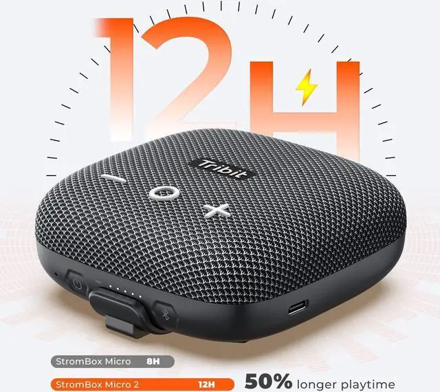 Alt view image 4 of 7 - Tribit Stormbox Micro 2 Wireless Portable Speaker: 10W Loud Deep Bass Sound, IP67 Waterproof Bike Speaker with Bluetooth 5.3, 12Hrs Playtime Long Battery Powerbank for Camping Travel Hiking