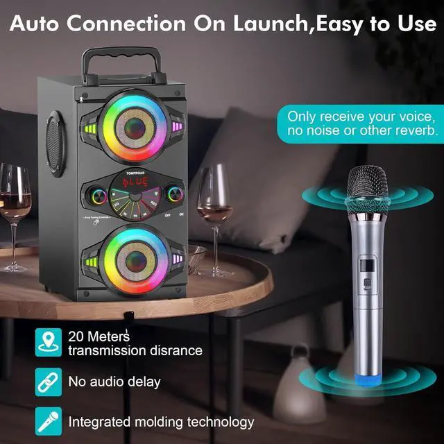 Alt view image 5 of 7 - Bluetooth Speakers, 60W Portable Wireless Loud Outdoor Home Party Bluetooth Speaker with Subwoofer, FM Radio, LED Colorful Lights, Microphone, Remote and Big Powerful Stereo Deep Bass Sound Boombox
