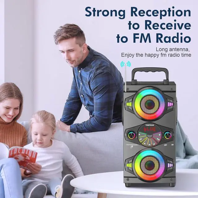 Alt view image 6 of 7 - Bluetooth Speakers, 60W Portable Wireless Loud Outdoor Home Party Bluetooth Speaker with Subwoofer, FM Radio, LED Colorful Lights, Microphone, Remote and Big Powerful Stereo Deep Bass Sound Boombox