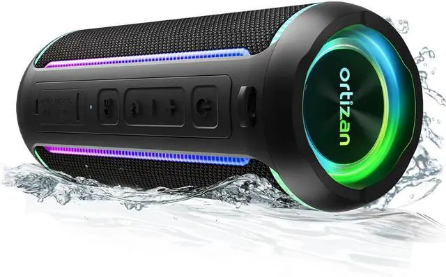 Main image of Ortizan Portable Bluetooth Speaker, 40W Loud Sound and Deep Bass, IPX7 Waterproof, True Wireless Stereo, Bluetooth 5.3, Colorful Flashing Lights, Preset EQ, USB Play, for Home, Outdoor, Party, Black