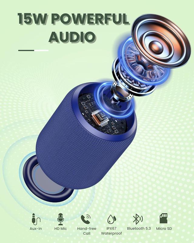 Alt view image 2 of 6 - NOTABRICK Bluetooth Speakers,Portable Wireless Speaker with 15W Stereo Sound, Active Extra Bass, IPX6 Waterproof Shower Speaker, TWS, Portable Speaker for Party Beach Camping