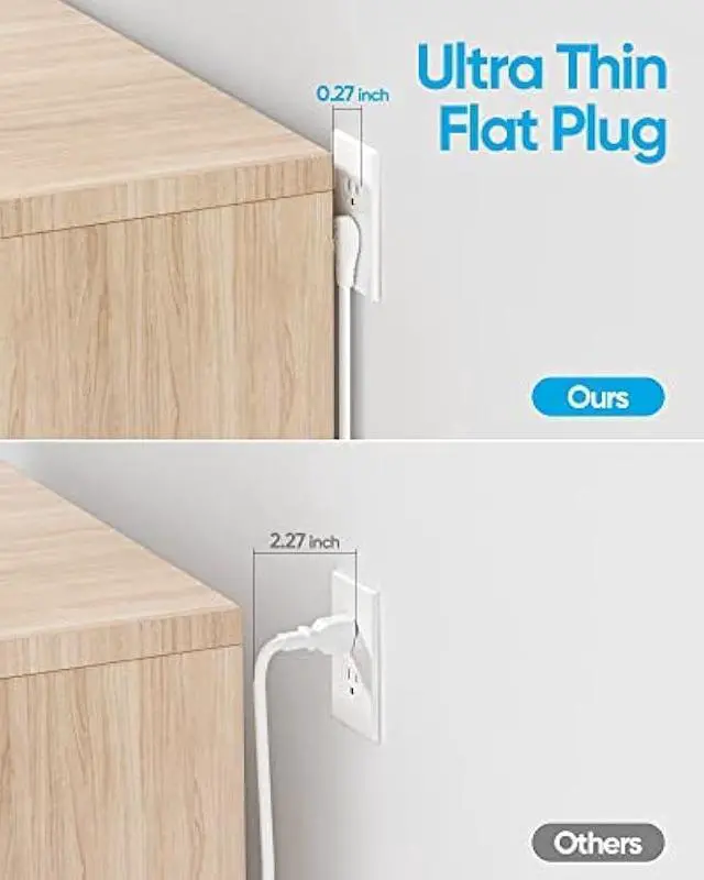 Alt view image 2 of 6 - Power Strip Surge Protector, Olcorife Ultra Thin Flat Plug Extension Cord 5ft, 6 Outlets 3 USB Ports(1 USB C), 3 Sided Outlet Extender for Home Office Travel Dorm Room Essentials