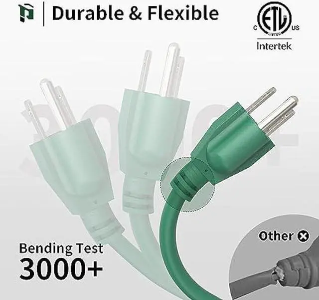 Alt view image 4 of 7 - PLUGTUL 50 FT Outdoor Extension Cord Waterproof 16/3 Green Heavy Duty 3 Prong Extension Cord, 13A 1625W SJTW, ETL Listed, Great for Garden and Home