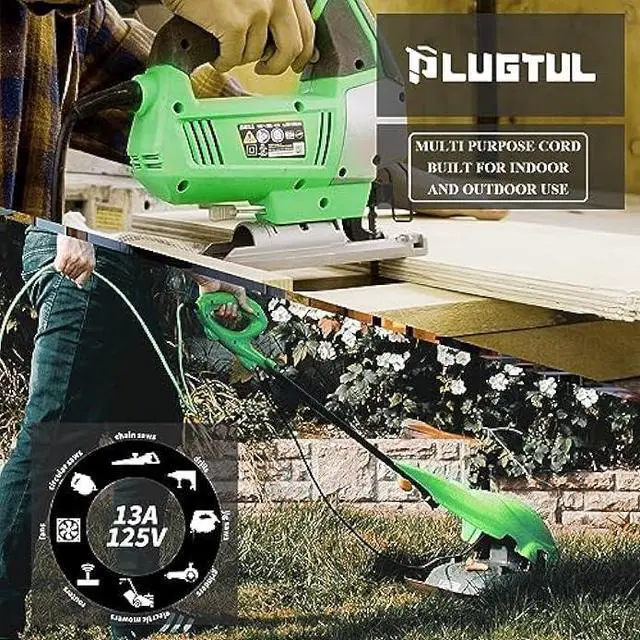 Alt view image 7 of 7 - PLUGTUL 50 FT Outdoor Extension Cord Waterproof 16/3 Green Heavy Duty 3 Prong Extension Cord, 13A 1625W SJTW, ETL Listed, Great for Garden and Home