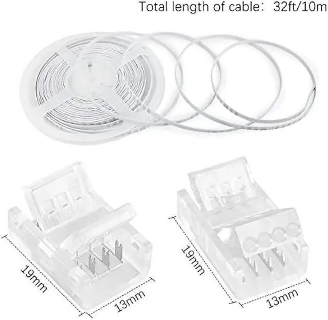 Alt view image 2 of 7 - VIPMOON 32.8ft 4 Pin RGB Extension Cable Wire Cord and 10Pcs 4 Pin LED Light Strip Connectors Strip to Wire Quick Connection for 10mm Wide Waterproof or Non-Waterproof 5050 3528 LED RGB Strip Light