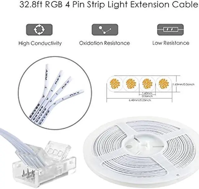 Alt view image 5 of 7 - VIPMOON 32.8ft 4 Pin RGB Extension Cable Wire Cord and 10Pcs 4 Pin LED Light Strip Connectors Strip to Wire Quick Connection for 10mm Wide Waterproof or Non-Waterproof 5050 3528 LED RGB Strip Light