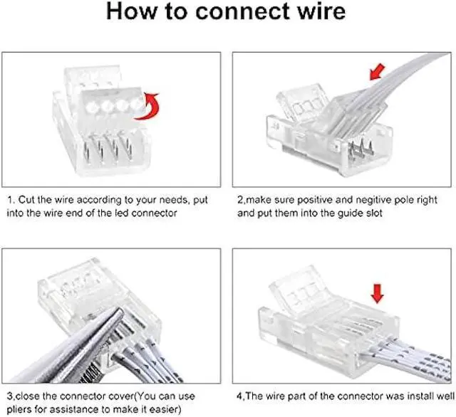 Alt view image 7 of 7 - VIPMOON 32.8ft 4 Pin RGB Extension Cable Wire Cord and 10Pcs 4 Pin LED Light Strip Connectors Strip to Wire Quick Connection for 10mm Wide Waterproof or Non-Waterproof 5050 3528 LED RGB Strip Light