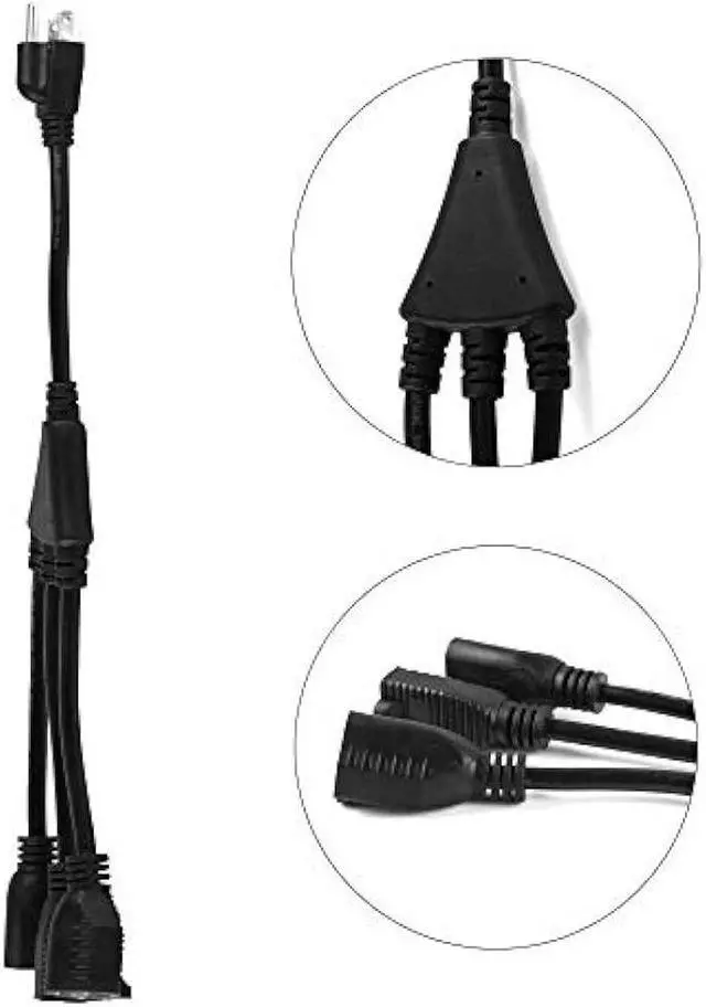 Alt view image 3 of 4 - 1 to 3 Power Cord Splitter Cable, 1.5FT Indoor 3 Prong Power Strip for Halloween Lights, Christmas Decorations, Computer, Scanner, Transformer, and LED Stage Light,16/3 SJT,Black,1pack