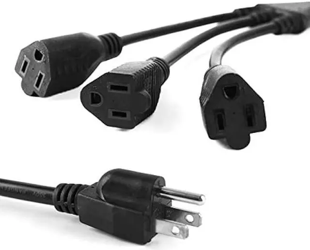 Alt view image 2 of 4 - 1 to 3 Power Cord Splitter Cable, 1.5FT Indoor 3 Prong Power Strip for Halloween Lights, Christmas Decorations, Computer, Scanner, Transformer, and LED Stage Light,16/3 SJT,Black,1pack