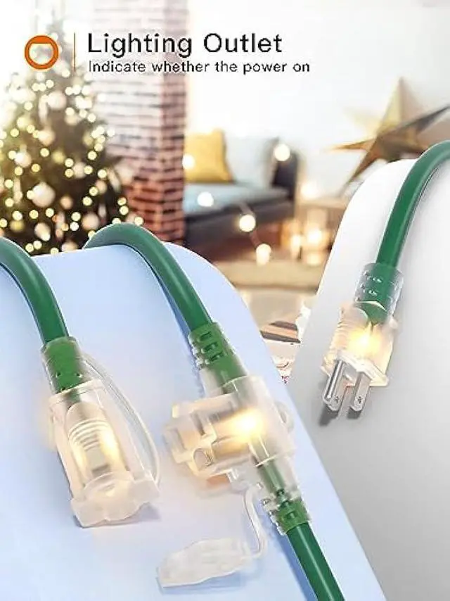 Alt view image 4 of 7 - addlon 50FT Outdoor Extension Cord with Mutil Outlets Evenly Spaced 6 Outlets 16/3 SJTW Weatherproof Power Cable for Indoor Outdoor Christmas Halloween with Indicator Lights ETL Listed