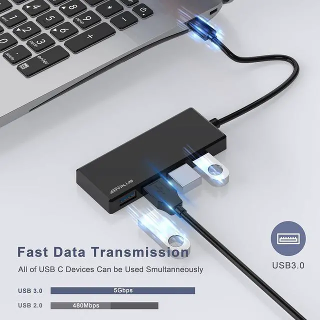 Alt view image 2 of 7 - USB C Hub, 4 Ports USB 3.0 Hub Splitter with 5Gbps Data Transfer, USB C Splitter for Type C MacBook, Mac Pro, iMac, Surface, XPS, Flash Drive, Mobile HDD