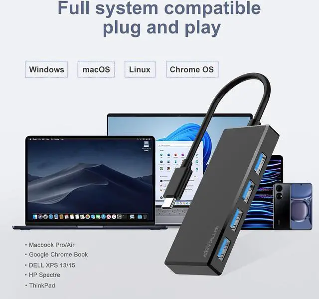 Alt view image 4 of 7 - USB C Hub, 4 Ports USB 3.0 Hub Splitter with 5Gbps Data Transfer, USB C Splitter for Type C MacBook, Mac Pro, iMac, Surface, XPS, Flash Drive, Mobile HDD