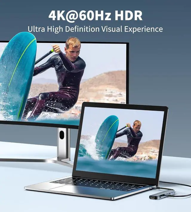 Alt view image 3 of 7 - Upgrade 4K@60Hz 7-in-1 USB C Hub Docking Station - 4K HDMI, SD TF Card Reader, 100W PD, USB A 3.0/2.0 Ports - Dual Monitor Docking Station for Laptop