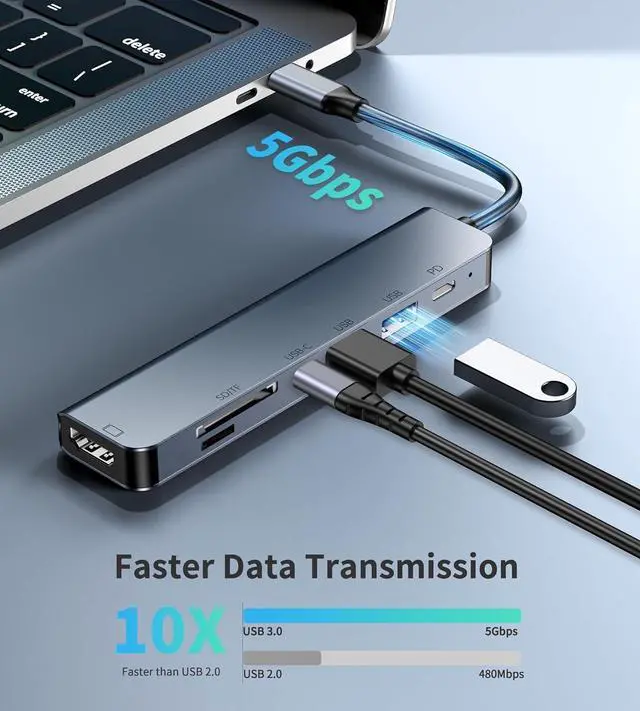 Alt view image 7 of 7 - Upgrade 4K@60Hz 7-in-1 USB C Hub Docking Station - 4K HDMI, SD TF Card Reader, 100W PD, USB A 3.0/2.0 Ports - Dual Monitor Docking Station for Laptop