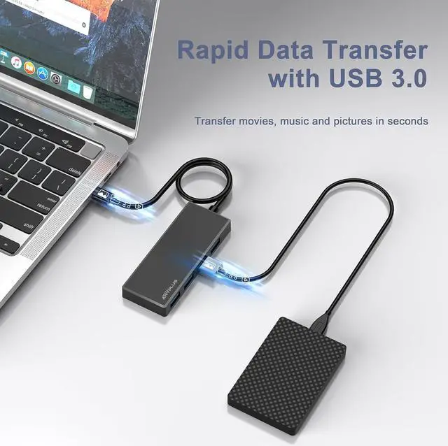 Alt view image 6 of 7 - USB C Hub, 4 Ports USB 3.0 Hub Splitter with 5Gbps Data Transfer, USB C Splitter for Type C MacBook, Mac Pro, iMac, Surface, XPS, Flash Drive, Mobile HDD