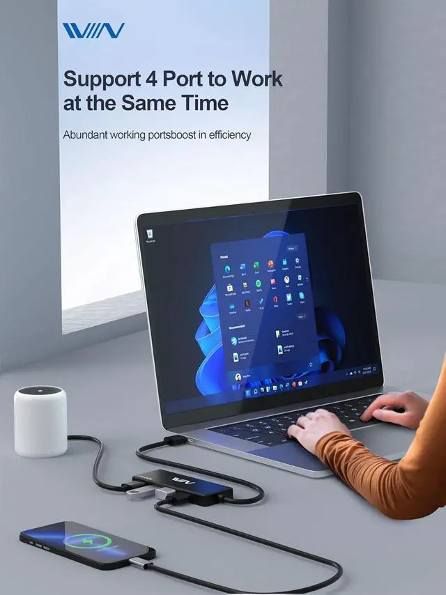 Alt view image 7 of 7 - USB 3.0 Hub, 4 Port USB Hub Splitter, USB A Expander Portable USB Adapter Multiport Data Hub for Laptop, iMac Pro, MacBook Air, Mac Mini/Pro, Surface Pro, USB Flash Drives, and Mobile HDD-Black