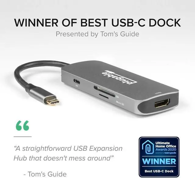 Alt view image 2 of 7 - Plugable USB-C Hub 7-in-1, Driverless USB C Hub Compatible with Mac, Windows, Chromebook, USB4, Thunderbolt 4, and More (4K HDMI, 3 USB 3.0, SD & microSD Card Reader, 100W Charging)