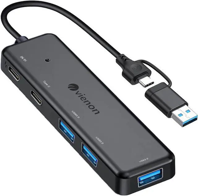 Main image of VIENON USB 3.0 Hub (5 in 1) USB C Hub USB C to USB 3.0 Hub Adapter with USB C Power/Data Ports USB Extender USB A&C Docking Station for Laptop PC MacBook  HP PS4/5 SSD and More