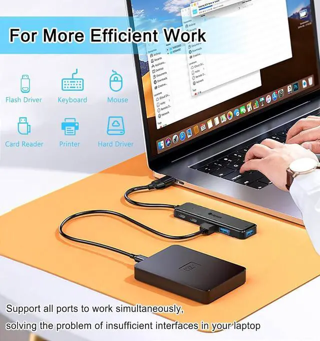 Alt view image 3 of 7 - USB 3.0 Hub (5 in 1), USB C Hub, USB C to USB 3.0 Hub Adapter with USB C Power/Data Ports, USB Extender USB A&C Docking Station for Laptop PC MacBook Dell, HP, PS4/5, SSD and More