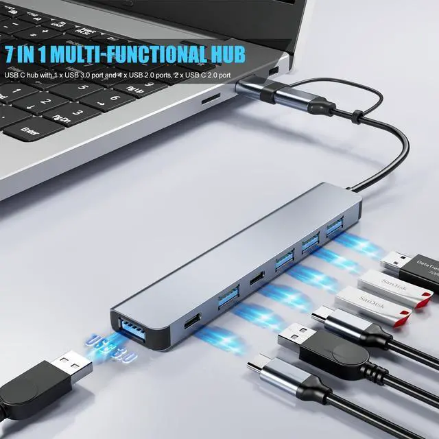 Alt view image 2 of 7 - High-Speed USB C Hub - Fast Data Transfer & Plug and Play Sleek Compact Design for Effortless Connectivity Ideal USB C Multi-Port Adapter for MacBook Pro Air & More Devices