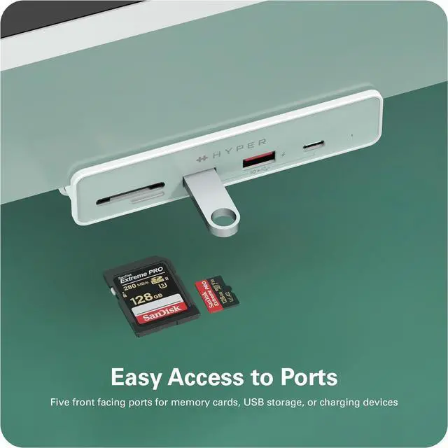Alt view image 2 of 7 - HyperDrive iMac USB Hub Adapter, 6in1 iMac Accessories: HDMI 4K60Hz, USB-C 10Gbps, 2 USB-A 10Gbps, SD UHS-I, MicroSD UHS-I for iMac 2021 24 inch