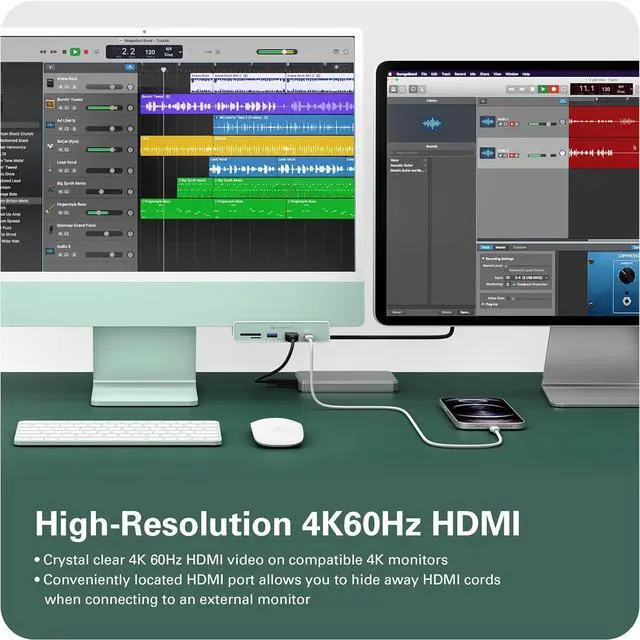 Alt view image 7 of 7 - HyperDrive iMac USB Hub Adapter, 6in1 iMac Accessories: HDMI 4K60Hz, USB-C 10Gbps, 2 USB-A 10Gbps, SD UHS-I, MicroSD UHS-I for iMac 2021 24 inch
