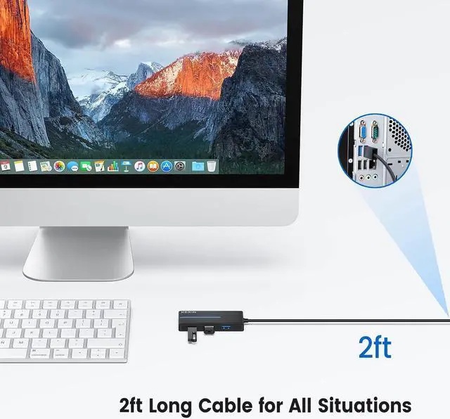 Alt view image 3 of 7 - KEXIN USB Hub 3.0 Ultra Slim USB Splitter 3 USB 3.0 Port USB Multipot Adapter with Card Reader 2ft Cable USB Extender Hub for HDD, USB Flash Drive, Keybord, Surface Pro (USB A Port)