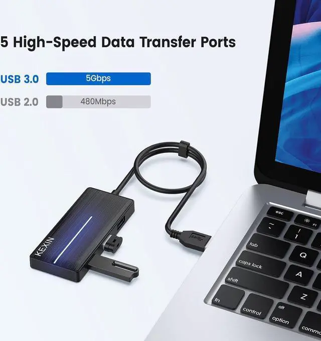 Alt view image 4 of 7 - KEXIN USB Hub 3.0 Ultra Slim USB Splitter 3 USB 3.0 Port USB Multipot Adapter with Card Reader 2ft Cable USB Extender Hub for HDD, USB Flash Drive, Keybord, Surface Pro (USB A Port)