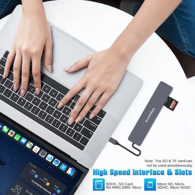 Alt view image 6 of 7 - 8 in 1 USB C HUB, 4K HDMI, Gigabit Ethernet Multiport Hub, 5Gbps USB C and 2 USB A Data Ports, PD 100W Charging, SD/TF Card Reader, Pilot Lamp, for MacBook, Dell, HP, Lenovo, Surface ...