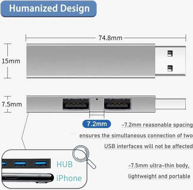 Alt view image 7 of 7 - USB 3.0 Hub, VIENON Aluminium 3-Port USB Hub USB Splitter USB Expander for Laptop, Xbox, Flash Drive, HDD, Console, Printer, Camera,Keyborad, Mouse