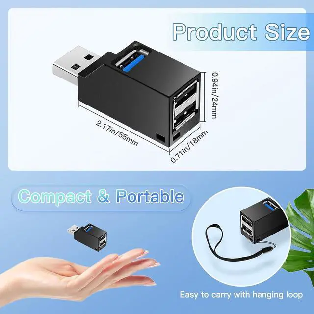 Alt view image 2 of 6 - USB Hub,3 Port High USB 3.0 Speed Splitter Plug and Play Bus Powered for MacBook, Mac Pro/Mini,iMac, Surface Pro,XPS,Notebook PC,USB Flash Drives,Mobile HDD, and More (BLACK1)