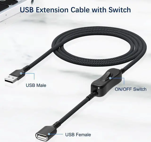 Alt view image 2 of 7 - Itramax USB On/Off Switch Cable 3.3FT,USB A Male to Female Extension Switch Charger Cord Upgraded Toggle Controller Power Extender Line for PC,TV,Carplay,LED Strips,LED Desk Lamp,Fan,iOS System,Light