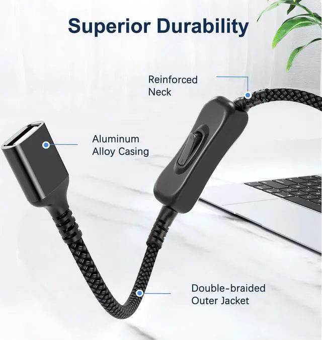 Alt view image 3 of 7 - Itramax USB On/Off Switch Cable 3.3FT,USB A Male to Female Extension Switch Charger Cord Upgraded Toggle Controller Power Extender Line for PC,TV,Carplay,LED Strips,LED Desk Lamp,Fan,iOS System,Light