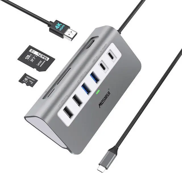 Main image of USB C Hub,Mosirui 9-in-1 USB C Hub Multiport Adapter Docking Station USB CHub with 4KHDMI,5Gbps USB-A3.0/USB-C 3.0, USB 2.0, 100W PD, SD/TF for MacBook/Pro iPad/Dell/HP/Desktop/Laptop