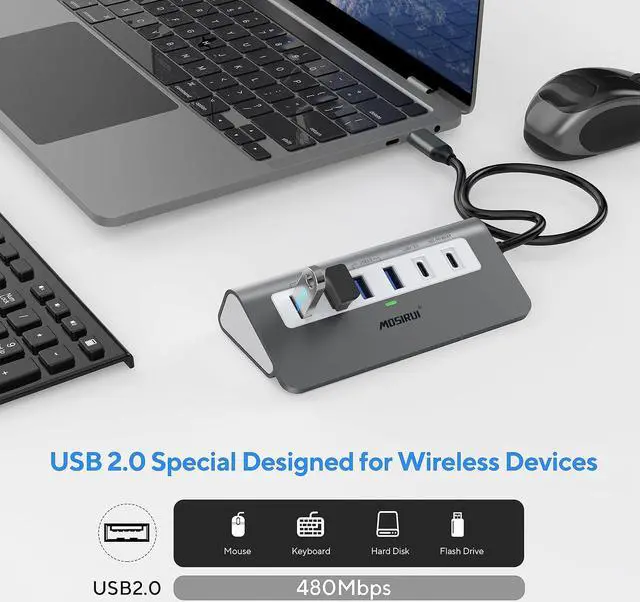 Alt view image 5 of 7 - USB C Hub,Mosirui 9-in-1 USB C Hub Multiport Adapter Docking Station USB CHub with 4KHDMI,5Gbps USB-A3.0/USB-C 3.0, USB 2.0, 100W PD, SD/TF for MacBook/Pro iPad/Dell/HP/Desktop/Laptop