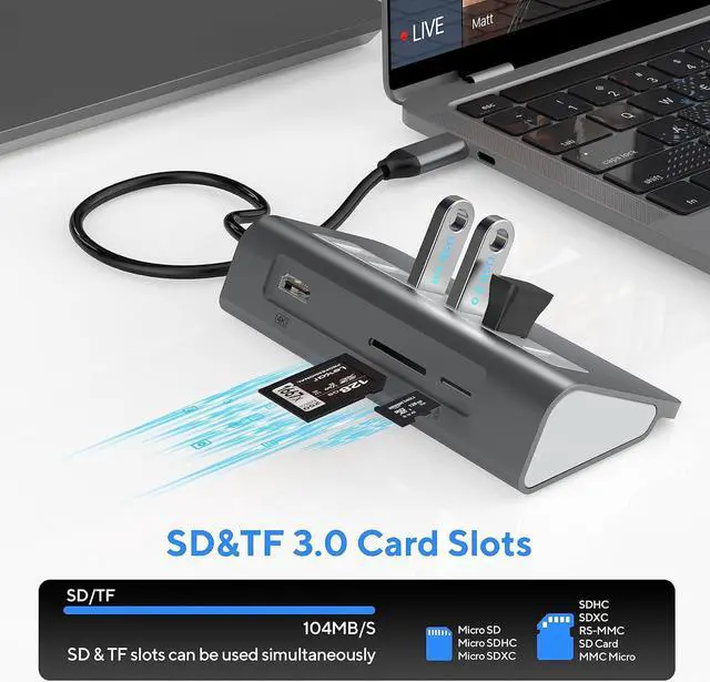 Alt view image 7 of 7 - USB C Hub,Mosirui 9-in-1 USB C Hub Multiport Adapter Docking Station USB CHub with 4KHDMI,5Gbps USB-A3.0/USB-C 3.0, USB 2.0, 100W PD, SD/TF for MacBook/Pro iPad/Dell/HP/Desktop/Laptop