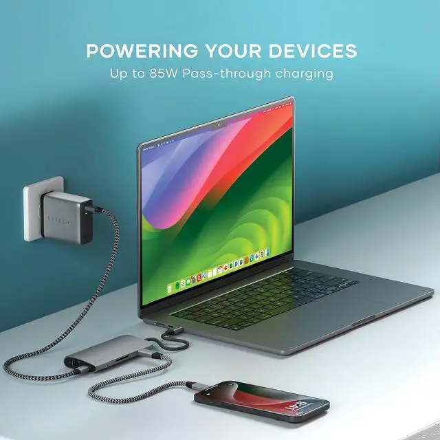 Alt view image 3 of 7 - Satechi USB C Hub Multiport Adapter V3, 8 in 1 USB C Dongle with 8K HDMI, 85W USB C PD Charging, 4 USB C Data Ports, Ethernet, SD Card Reader for Mac, Windows - Space Gray