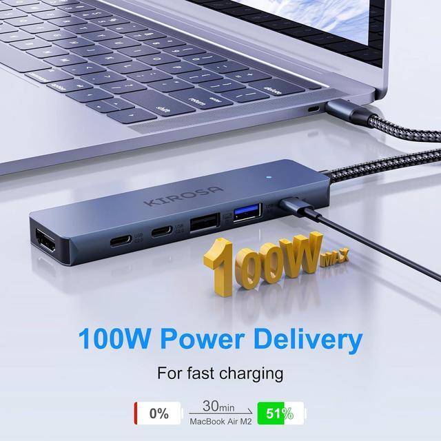 Alt view image 4 of 7 - USB C Hub Multiport Adapter for MacBook Pro Air: KIROSA 9 in 1 USB C to 4K HDMI Hub Dongle with 100W PD USB3.0 - Portable USBC Hub Compatible with Laptops and Other Type C Devices